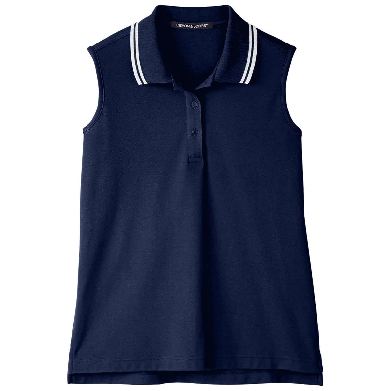 Clothes For Sale Devon & Jones Women's Navy/White CrownLux Performance Plaited Tipped Sleeveless Polo