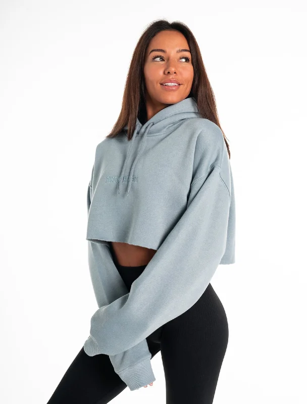 Online Boutique Stores Oversized Crop Hoodie - Washed Blue