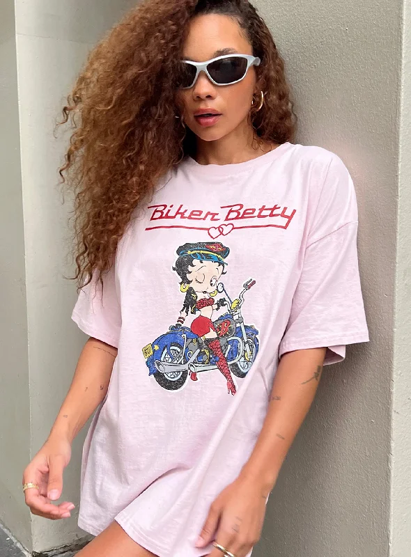 Formal Garments For Women Betty Boop Oversized Biker Tee Pink