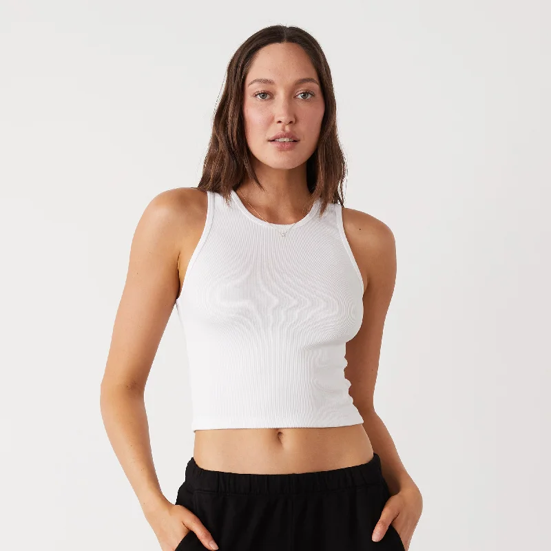 Women's Comfy Loungewear Outfit Supimaluxe Rib Crop High Neck Tank