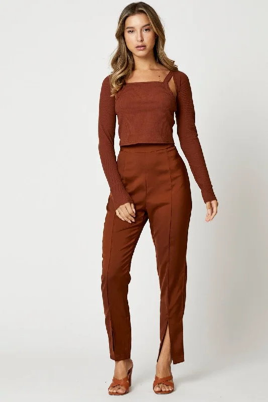 Chic & Cozy Apparel Brown Rib Singlet Shrug Set