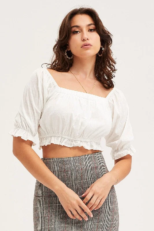 Timeless Elegance White Crop Top Three-Quarter