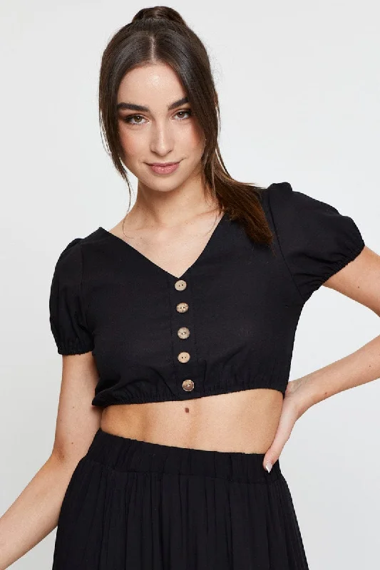 Day To Night Styles Black Crop Top Short Sleeve