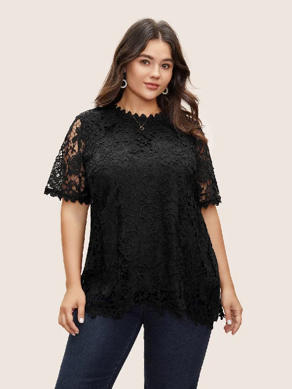 Urban Femme Streetwear Lace Panel Patchwork Cut Out Blouse