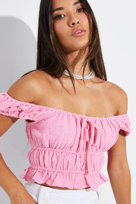 Sale Clearance Pink Crop Top Short Sleeve