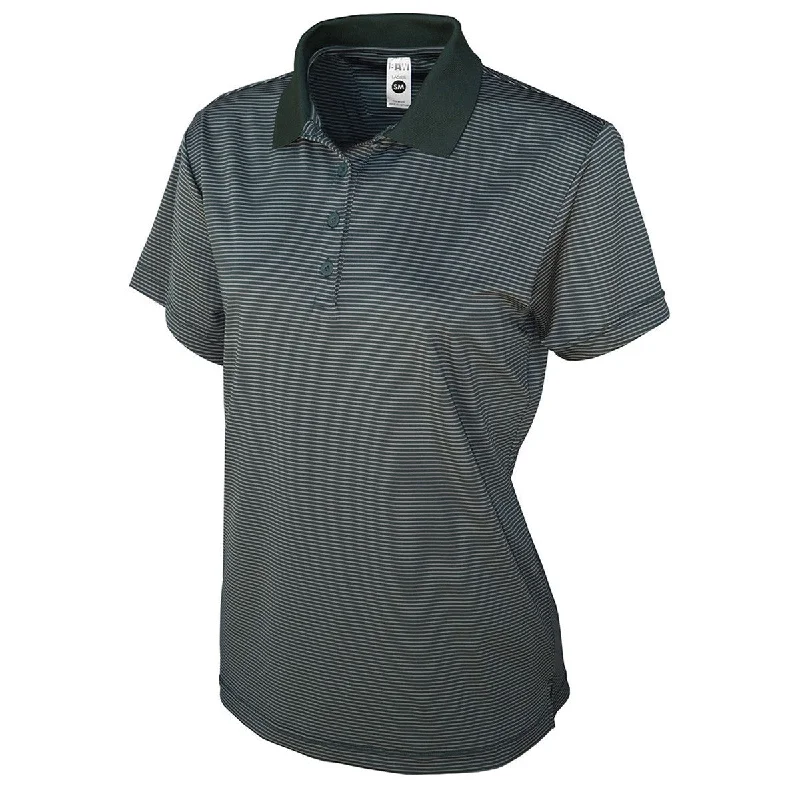 Women's Luxury Apparel BAW Women's Dark Green/Charcoal Mini Stripe Spandex Cool Tek Polo