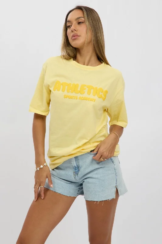 Feminine Dresses for Women in Bold Prints Yellow Graphic Tee Short Sleeve