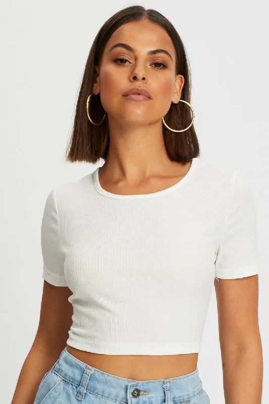 Season Sale White Lace Up Backless Crop Tee