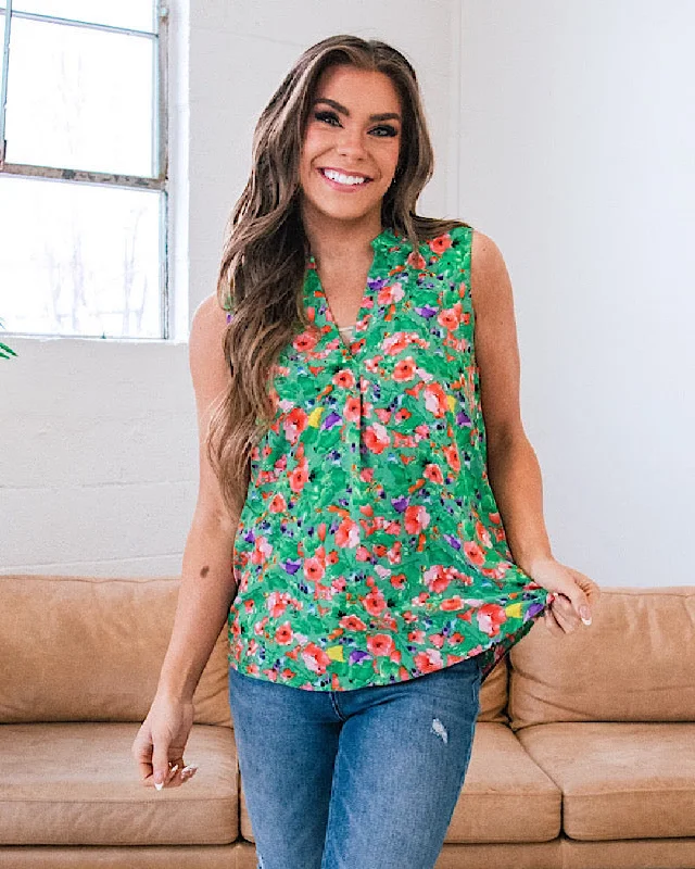 Season Sale Carolina Green Floral Tank Blouse FINAL SALE