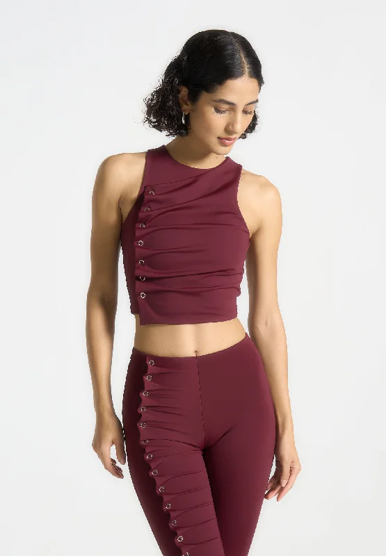 Clothing Store Eyelet Detail Tacked Racer Top  - Wine Red