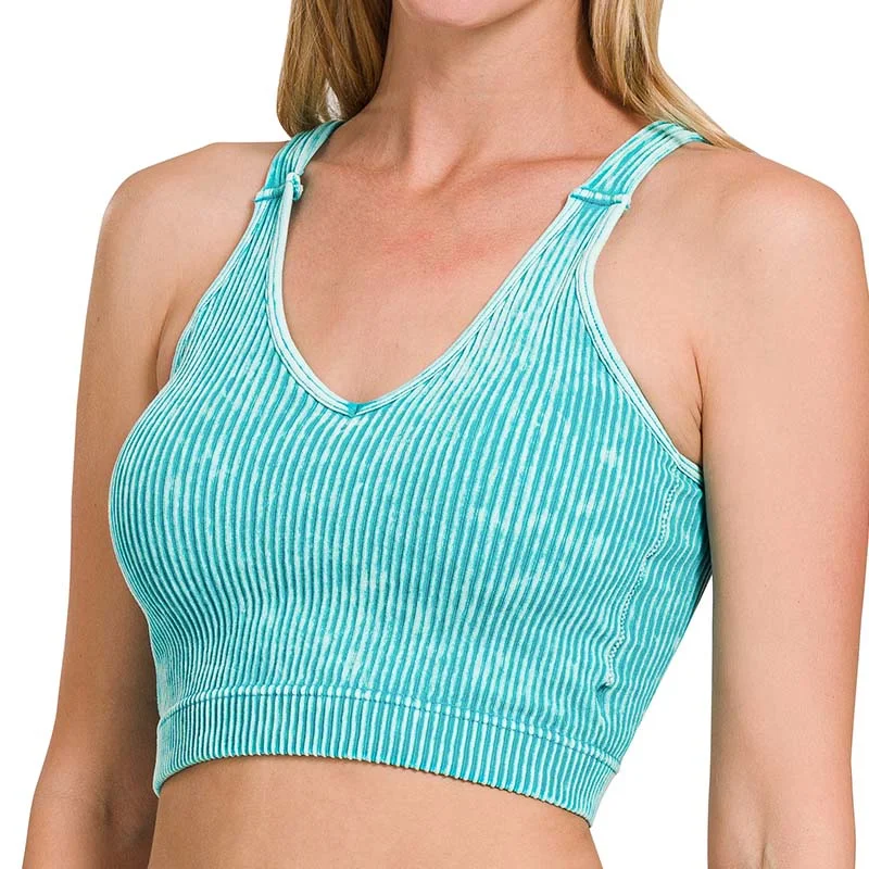 Chic Women's Clothing Washed Ribbed Padded Cropped Tank