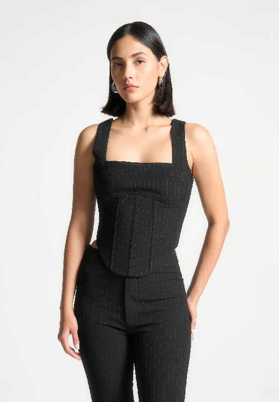 Sale On Sale Square Neck Pinstripe Corset Top - Black