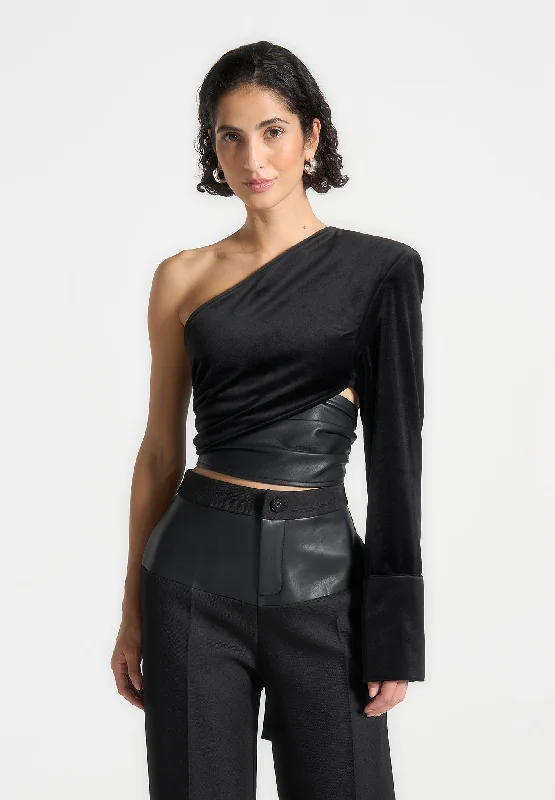 Clothing For Women One Sleeve Velour Wrap Top - Black