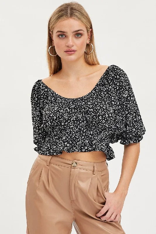 Bold Prints Casual Chic Print Crop Top Short Sleeve