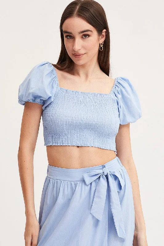 Online Boutiques Blue Crop Top Short Sleeve