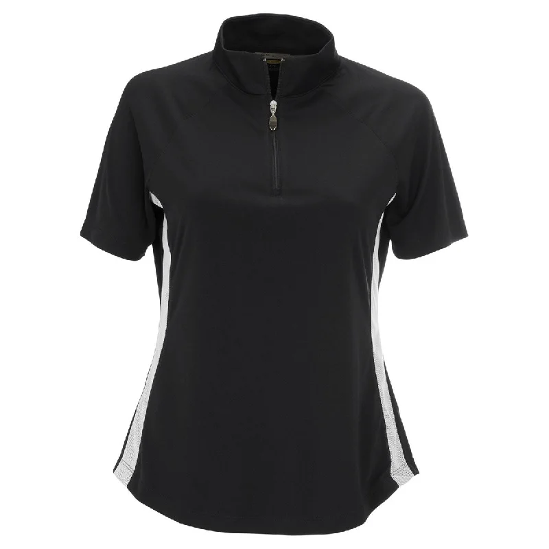 Women's Outerwear Apparel Greg Norman Women's Black/White Mesh Panels Play Dry ML75 Racer Mock Neck Polo