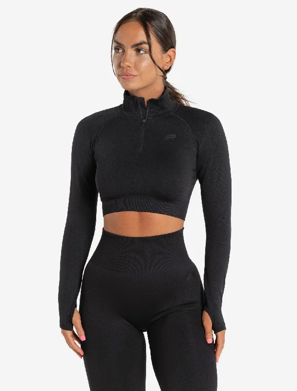 Clothing Woman Core Seamless Crop 1/2 Zip - Blackout