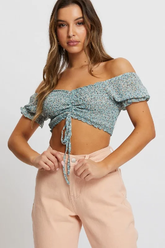 Sophisticated Fashion Print Rouching Crop Top