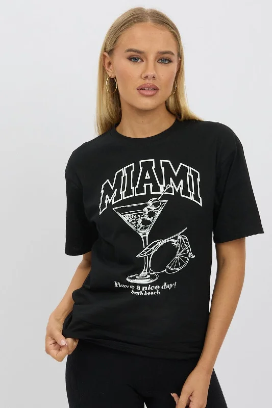 Women's Work Outfit Black Graphic Tee Short Sleeve