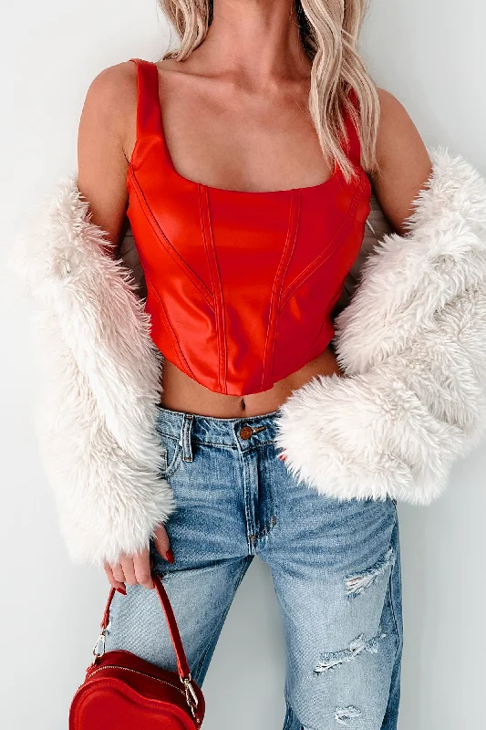 Hot Trends Bringing The Vibes Faux Leather Corset Top (Red)