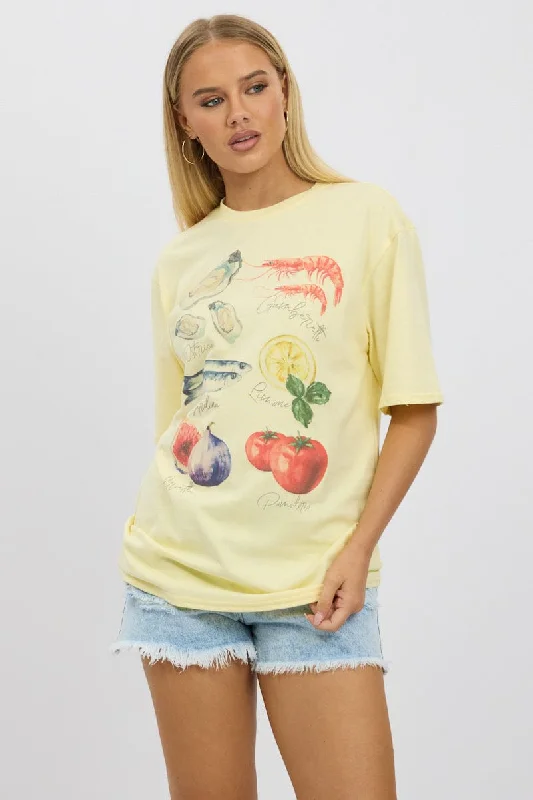 Casual Chic for Women Yellow Graphic Tee Short Sleeve