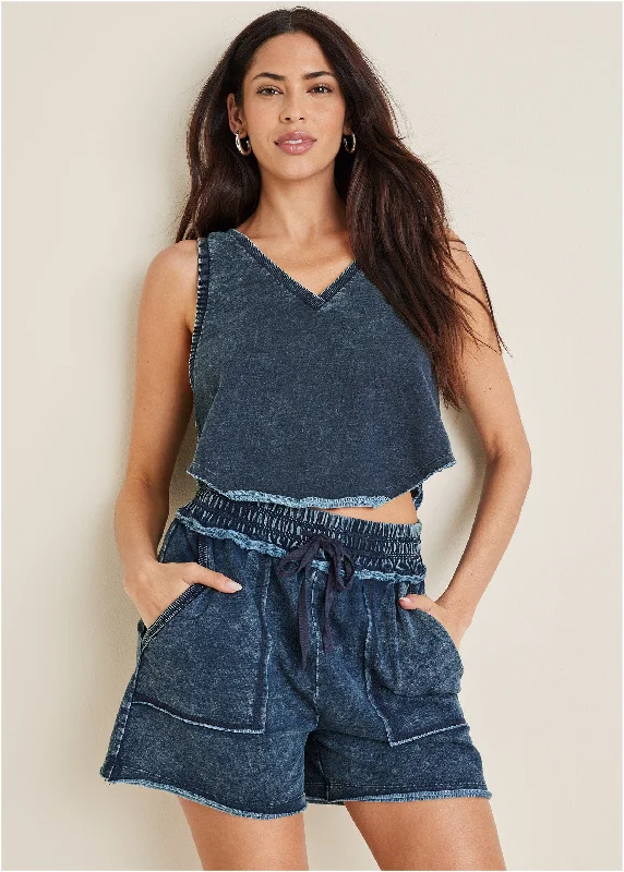 Women Apparel French Terry Cropped Tank - Blue Indigo Wash