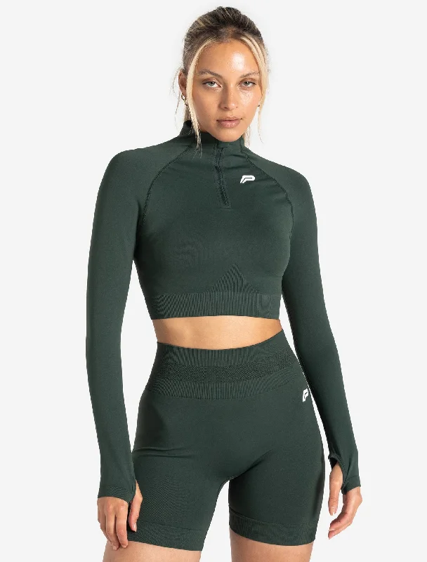 Best Online Boutiques For Women Scrunch Seamless Crop 1/2 Zip - Forest Green