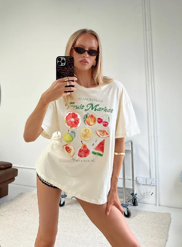 Women's Stylish Professional Apparel Fruit Market Oversized Tee White