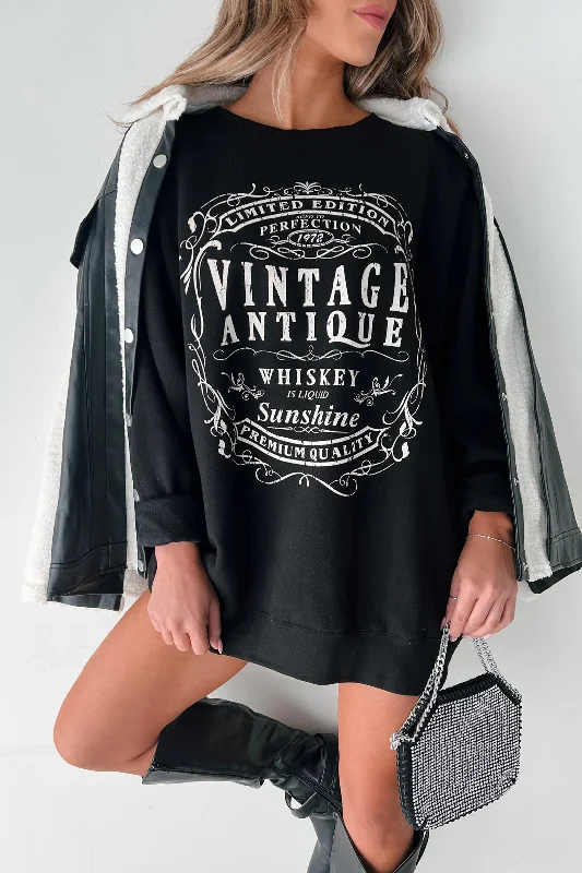 Elegant Women's Fashion "Vintage Antique Whiskey" Graphic Sweatshirt (Black)