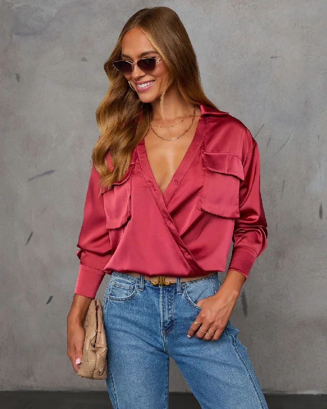 Women's Stylish Professional Apparel Veda Asymmetric Button Satin Top