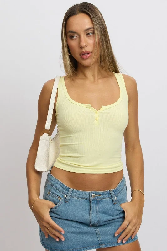 Affordable Women's Outfit Yellow Rib Tank Button Front