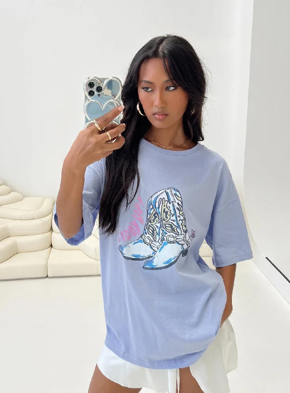 Trendy Fashion For Women Giddy Up Oversized Tee Blue