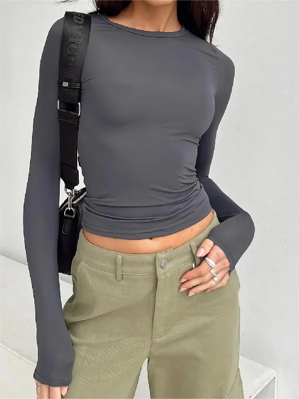 Bundle Offer Cosybreezee - Basic Solid Color Slim Long Sleeve Crop Top