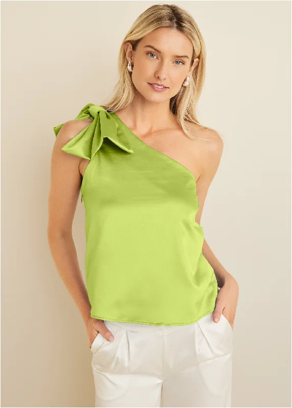 Women's Clothes And Apparel Sets Bow Detail One-Shoulder Top - Lime