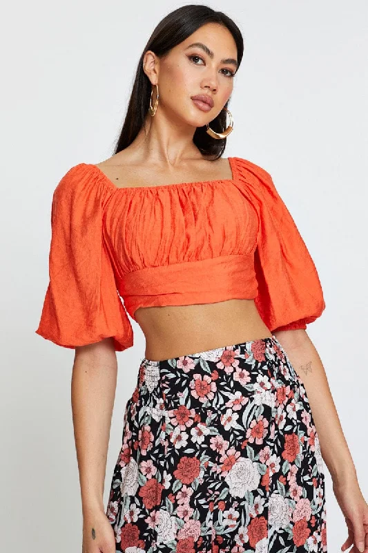 Women's Luxury Apparel Red Crop Top Short Sleeve Tie Up