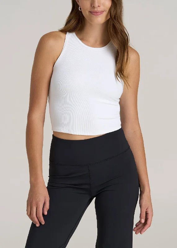 Timeless Women's Fashion Styles Cropped Ribbed Tank Top for Tall Women in White