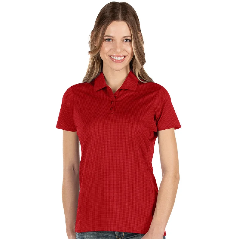 Women's Festive Attire Antigua Women's Dark Red Multi Balance Short Sleeve Polo Shirt