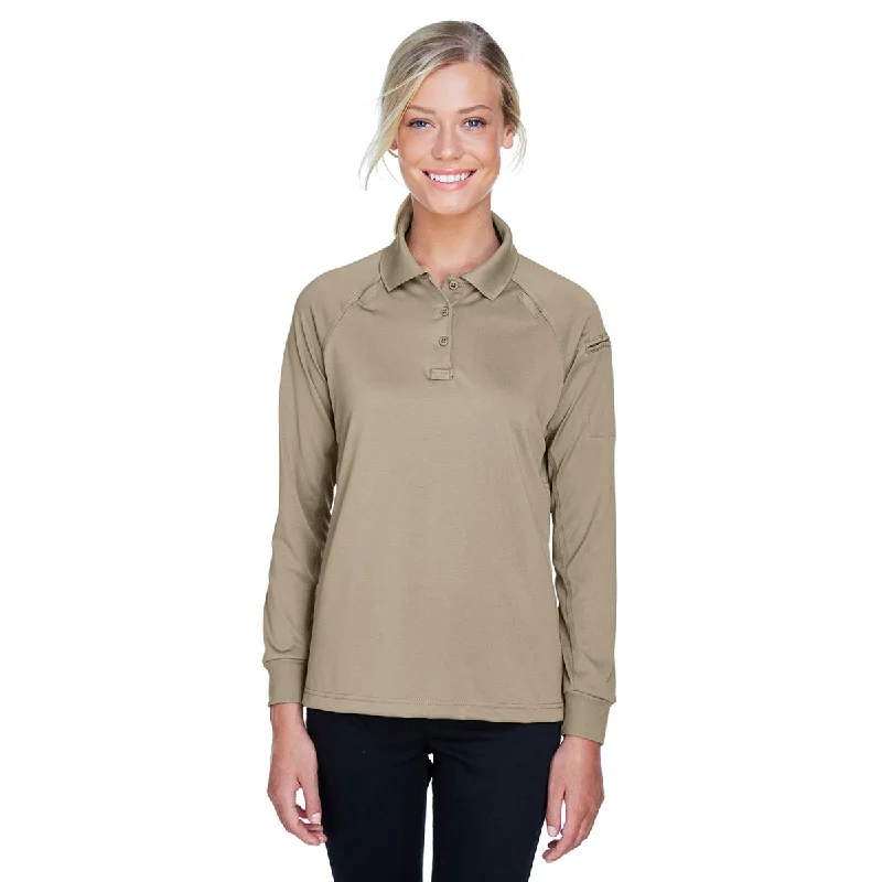 Stylish Women's Apparel Harriton Women's Desert Khaki Tactical Long-Sleeve Performance Polo