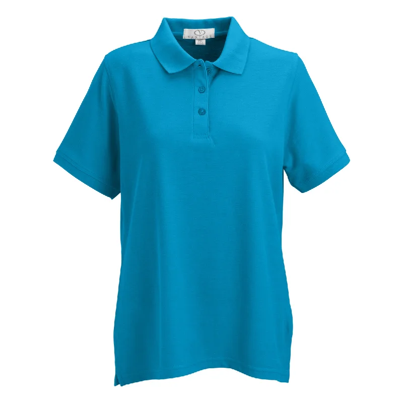 Clothes Women Vantage Women's Island Blue Soft-Blend Double-Tuck Pique Polo