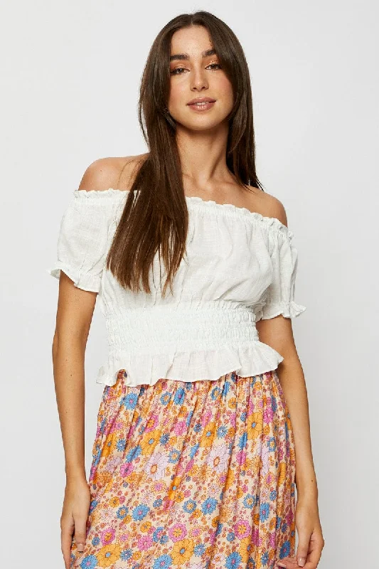 Clothing Sale White Crop Top Off Shoulder