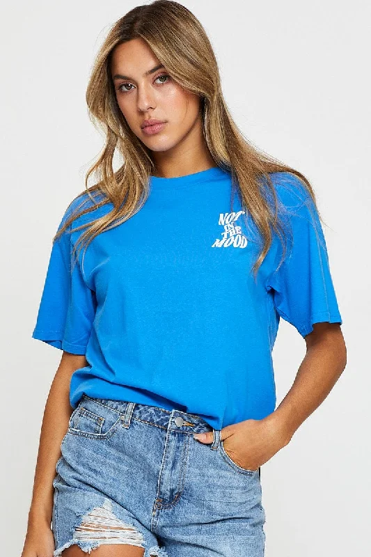 Casual Clothes For Women Blue Graphic T Shirt Short Sleeve