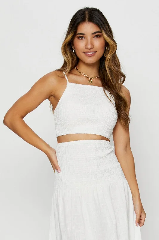 Casual Fashion White Singlet Top Sleeveless Crop Square Neck