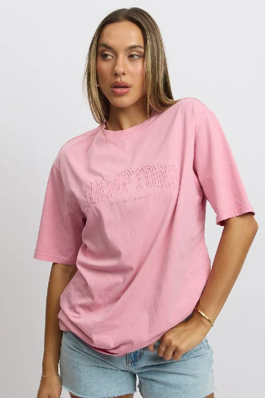 Fashion Women's Clothing Pink Graphic Tee Short Sleeve