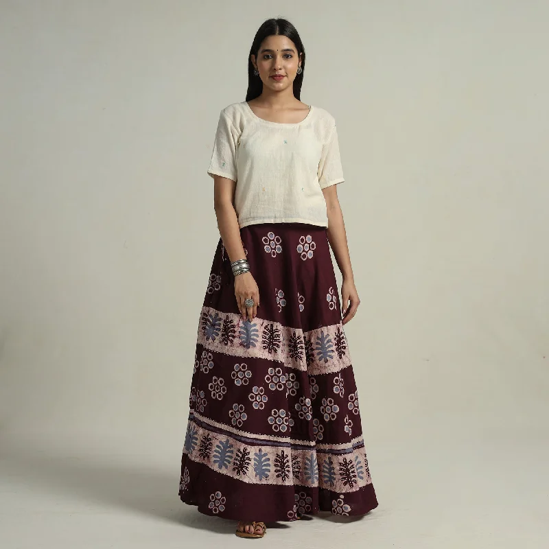 Boutique Dress Online Purple - Hand Batik Printed Running Stitch Cotton Long Skirt 53