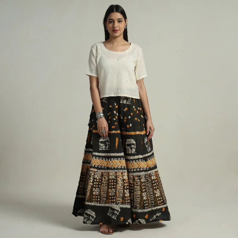 New Arrival Discounts Black - Hand Batik Printed Running Stitch Cotton Long Skirt 75