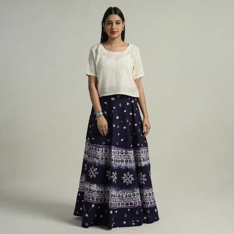 Clearance Sale Purple - Hand Batik Printed Running Stitch Cotton Long Skirt 76