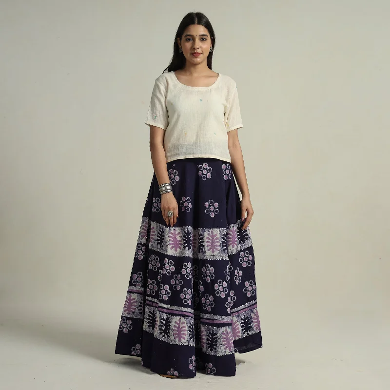 Street Style Fashion Purple - Hand Batik Printed Running Stitch Cotton Long Skirt 38