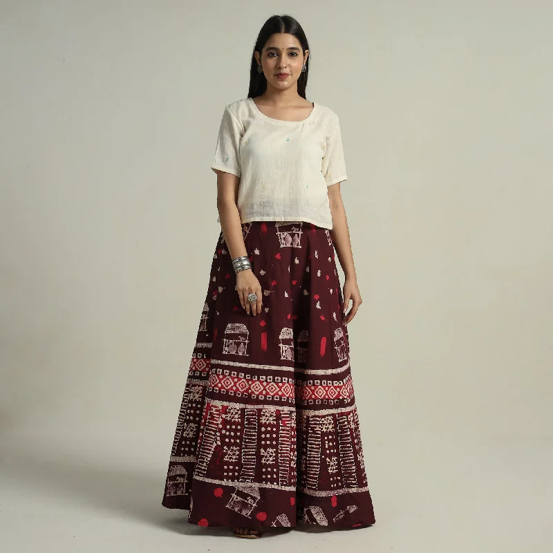 City Fashion Maroon - Hand Batik Printed Running Stitch Cotton Long Skirt 39