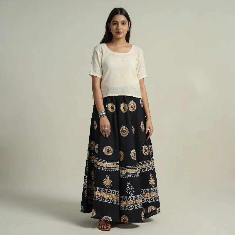 Elegant Fashion Black - Hand Batik Printed Running Stitch Cotton Long Skirt 40