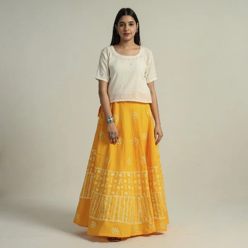 Sophisticated Style Yellow - Hand Batik Printed Running Stitch Cotton Long Skirt 49